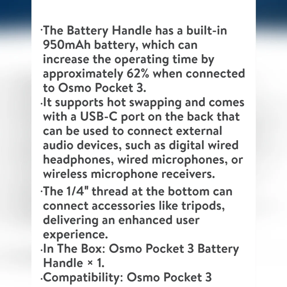 NWT DJI Osmo Pocket 3 Battery Handle, Compatibility: Osmo Pocket 3
